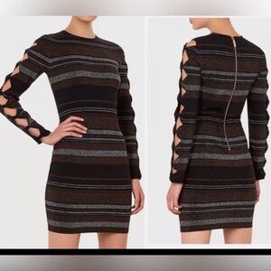 NWOT Ted Baker Simon’s Lurex Metallic Stripe Bow Detail Bodycon Dress Size 4